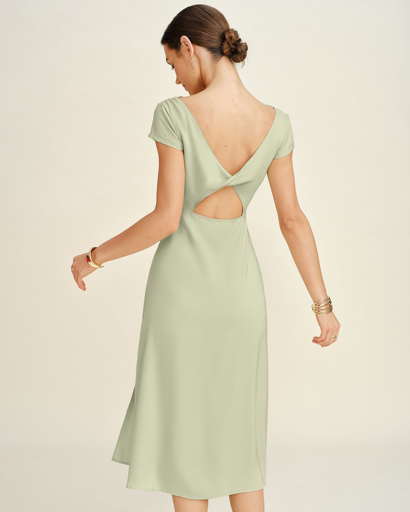 Green Boat Neck Tunic Midi Dress | Rihoas