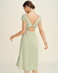 Green Boat Neck Tunic Midi Dress | Rihoas