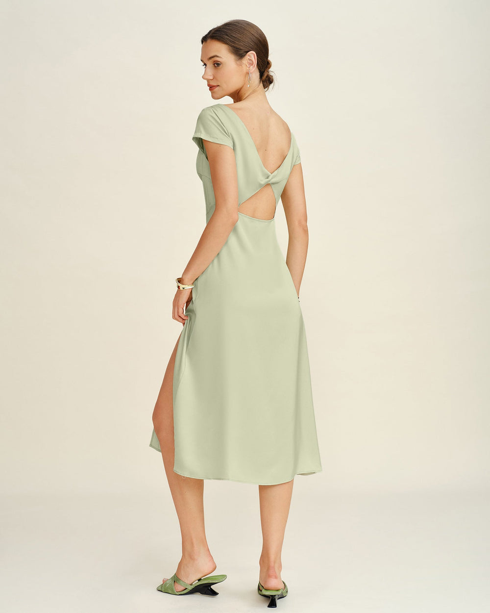 Green Boat Neck Tunic Midi Dress | Rihoas