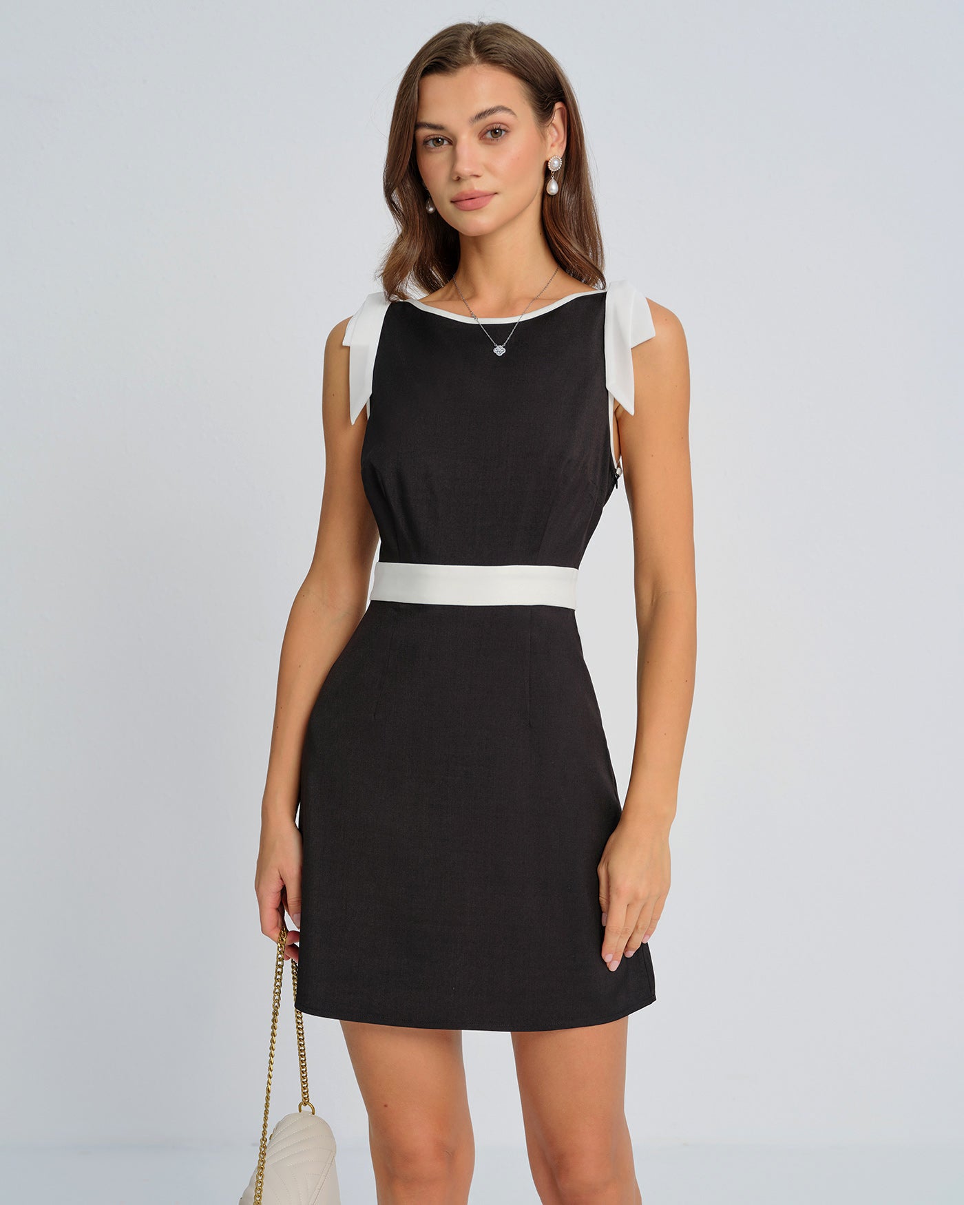 Black Contrasting Bowknot Mini Dress | Rihoas