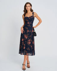Blue Floral Slip Midi Dress | Rihoas