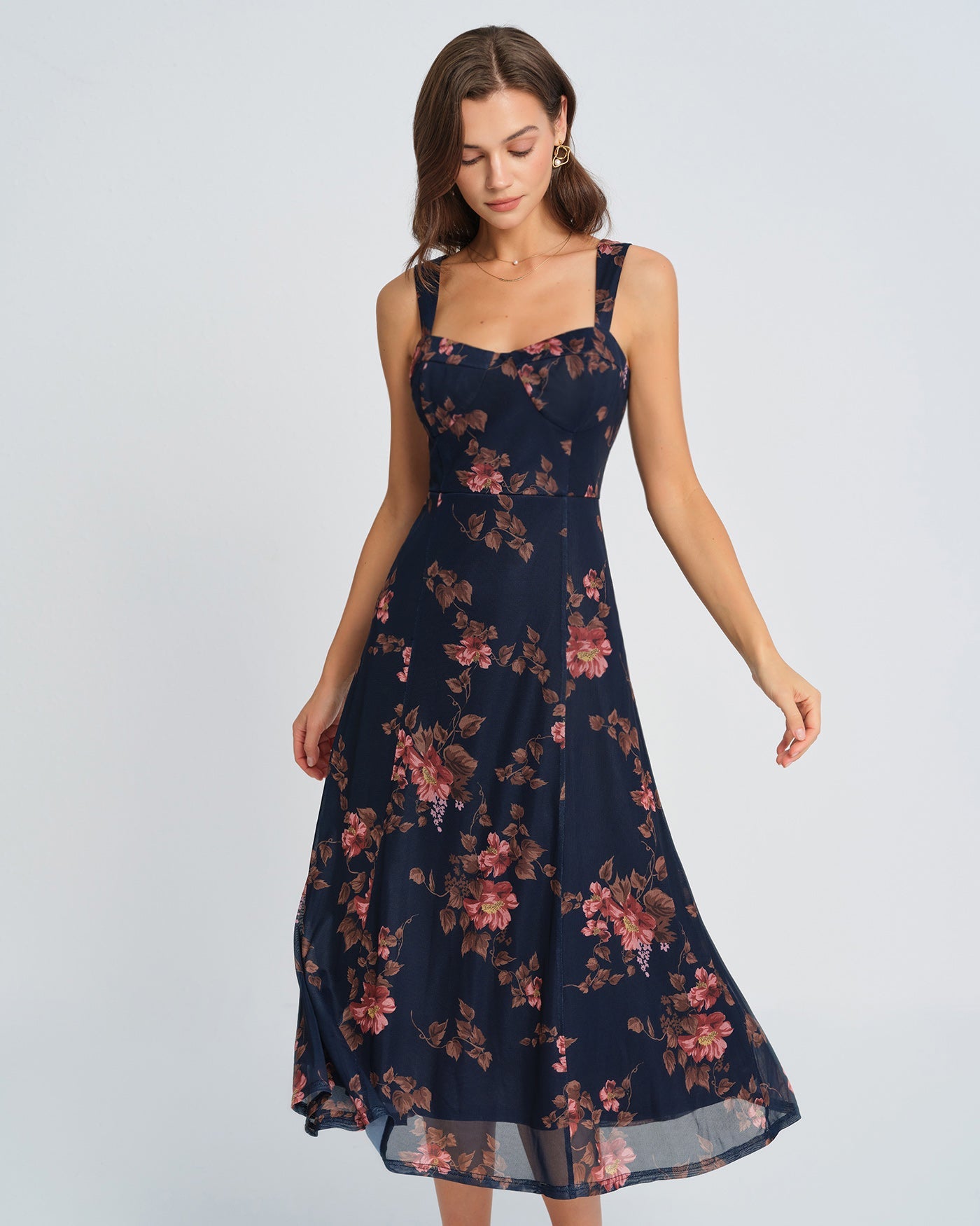 Blue Floral Slip Midi Dress | Rihoas