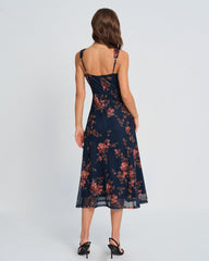 Blue Floral Slip Midi Dress | Rihoas
