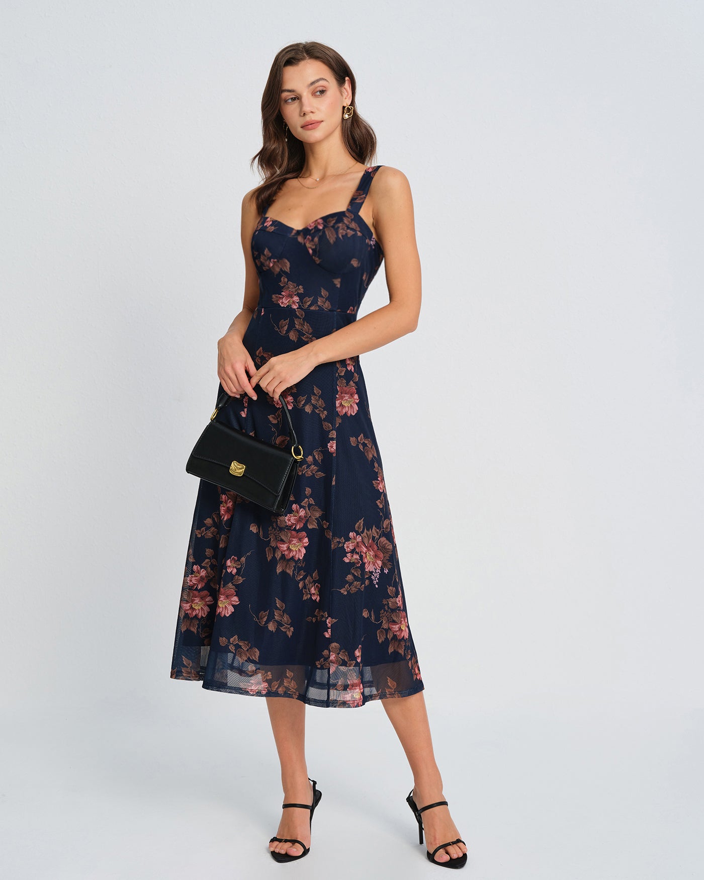 Blue Floral Slip Midi Dress | Rihoas