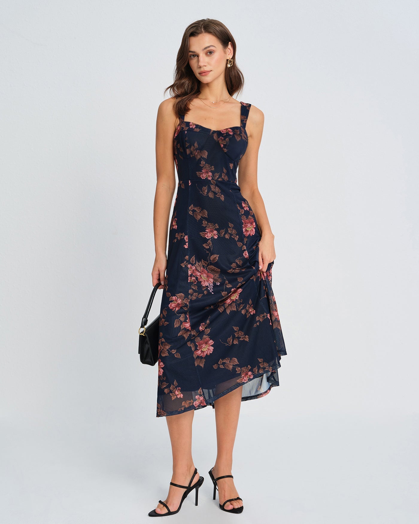 Blue Floral Slip Midi Dress | Rihoas