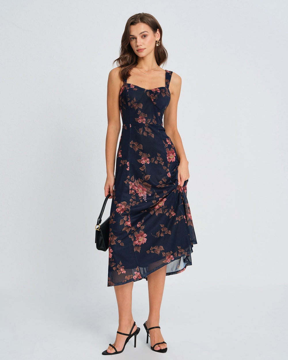 Blue Floral Slip Midi Dress | Rihoas