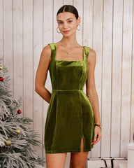 Green Velour Sleeveless Slit Mini Dress | Rihoas