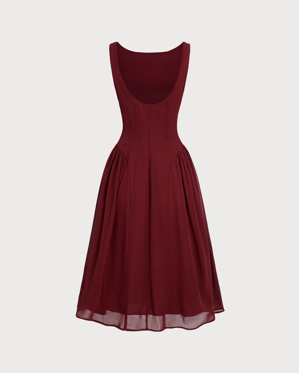 Wine Red Chiffon Sleeveless Midi Dress | Rihoas