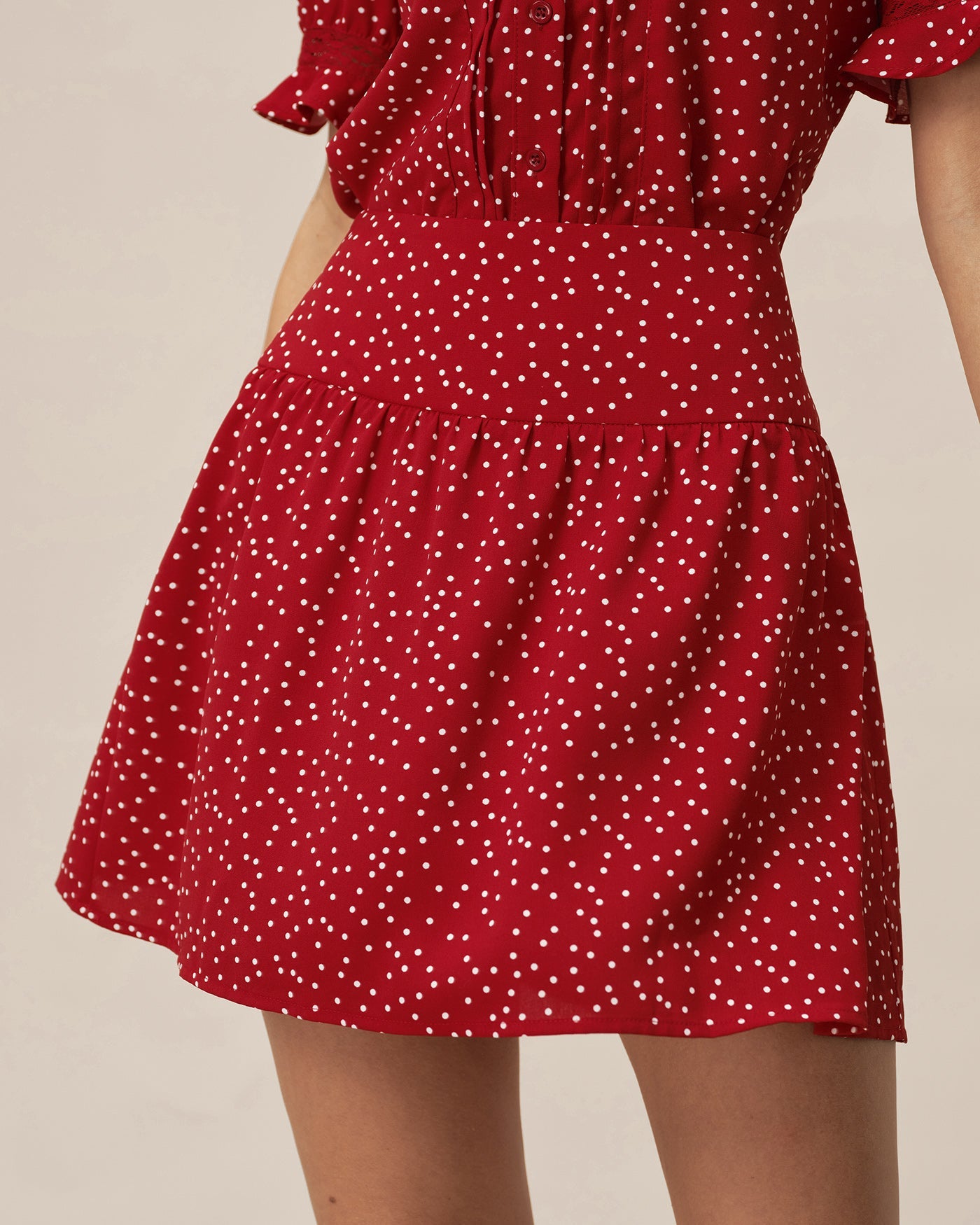 Red Polka Dot Ruched Mini Skirt | Rihoas