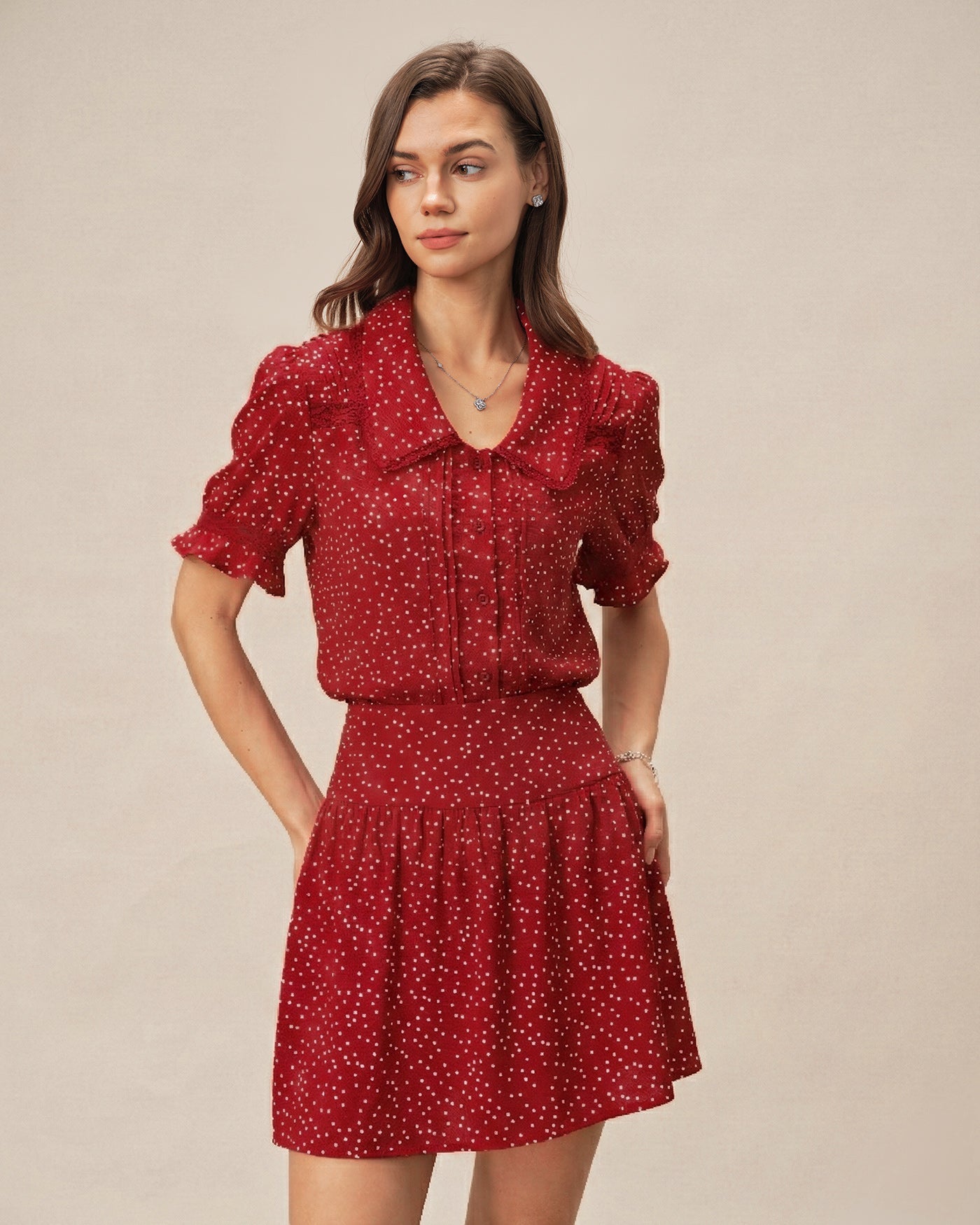 Red Polka Dot Ruched Mini Skirt | Rihoas