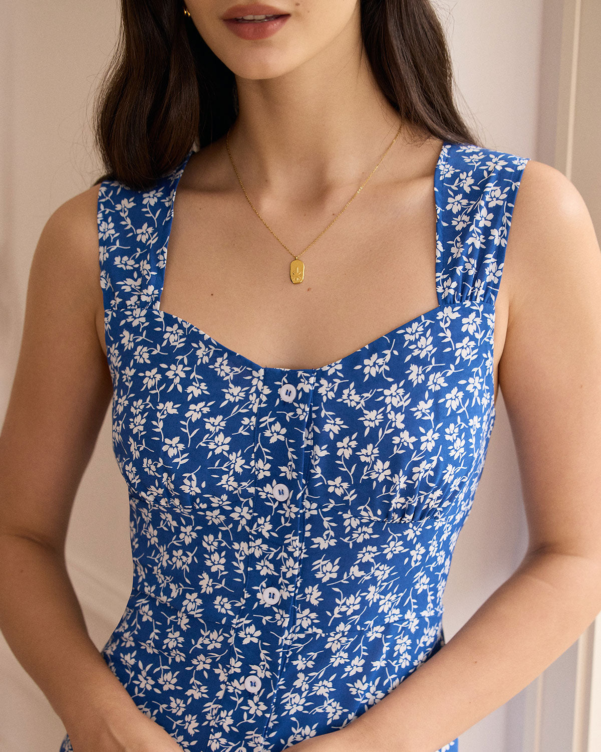 The Single-breasted Floral Midi Dress | Rihoas