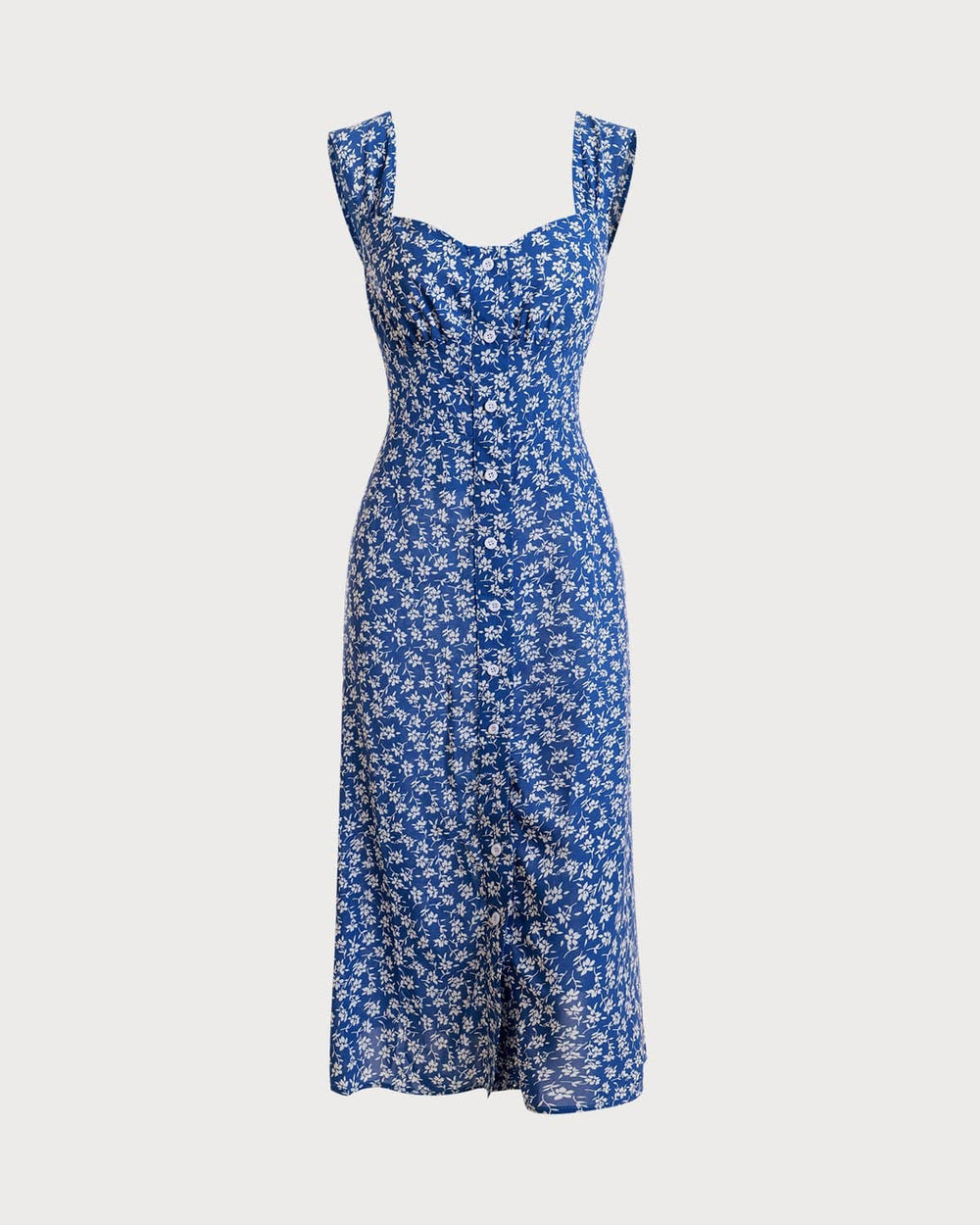 The Single-breasted Floral Midi Dress | Rihoas