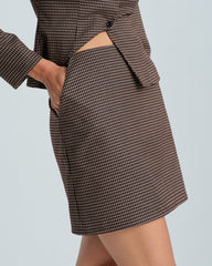 Coffee Plaid A-Line Mini Skirt | Rihoas