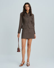 Coffee Plaid A-Line Mini Skirt | Rihoas