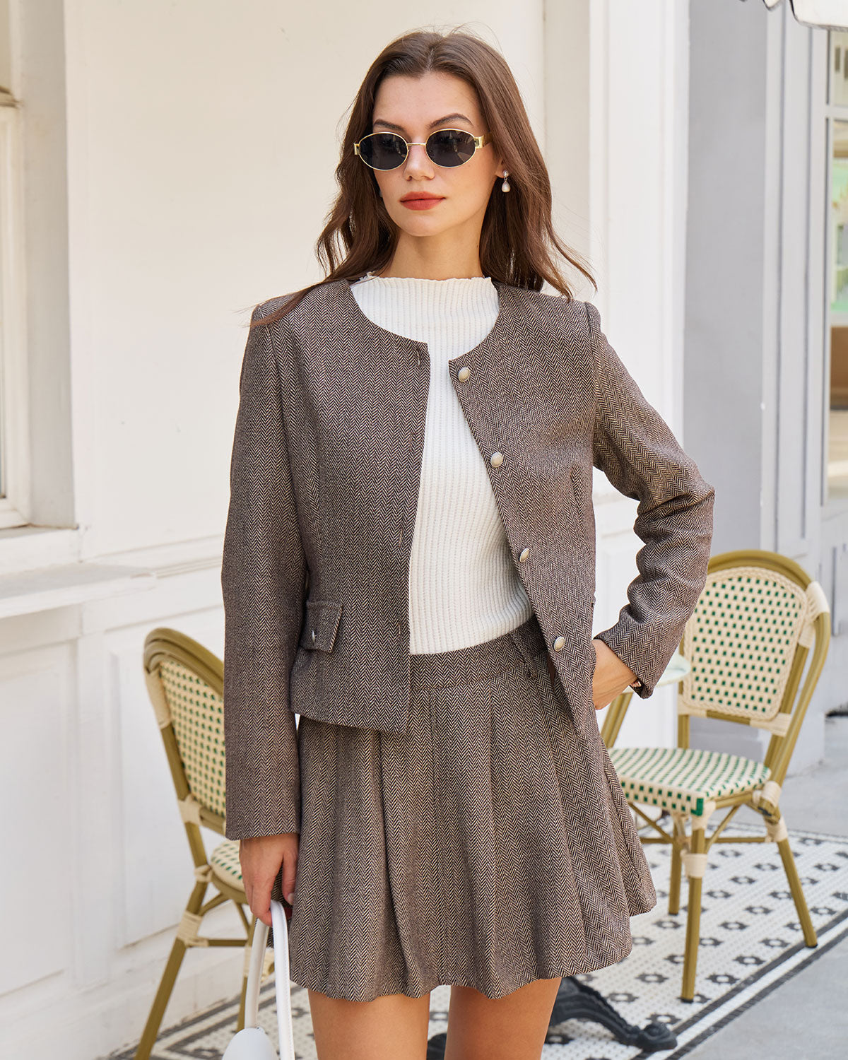 Brown Button Pockets Jacket | Rihoas