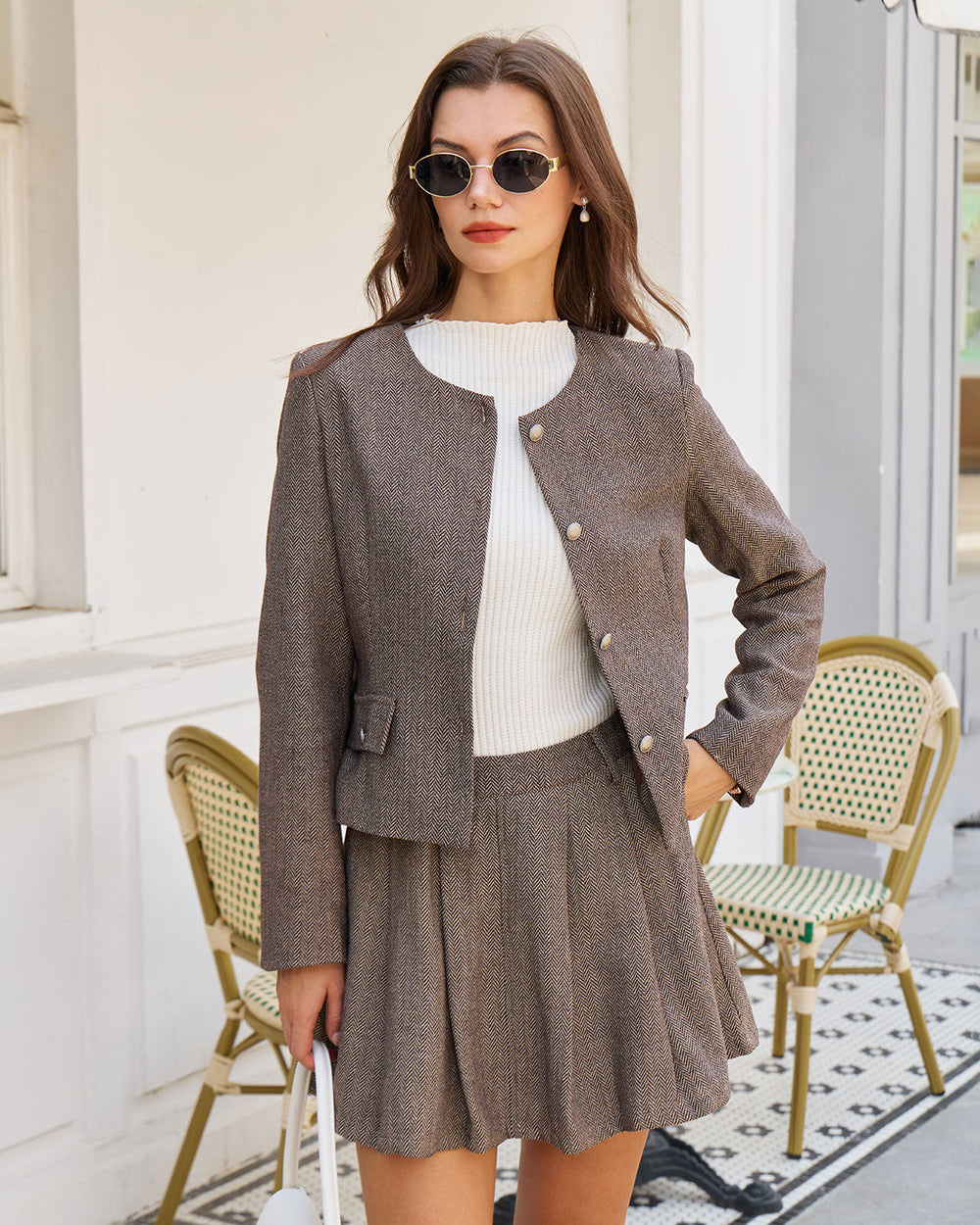 Brown Button Pockets Jacket | Rihoas