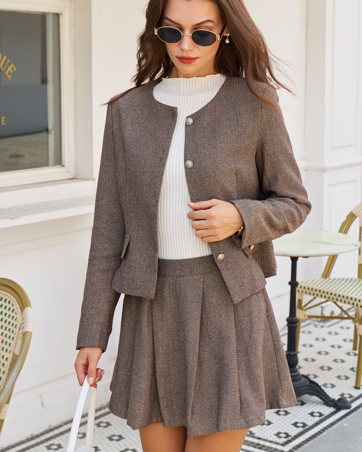 Brown Button Pockets Jacket | Rihoas