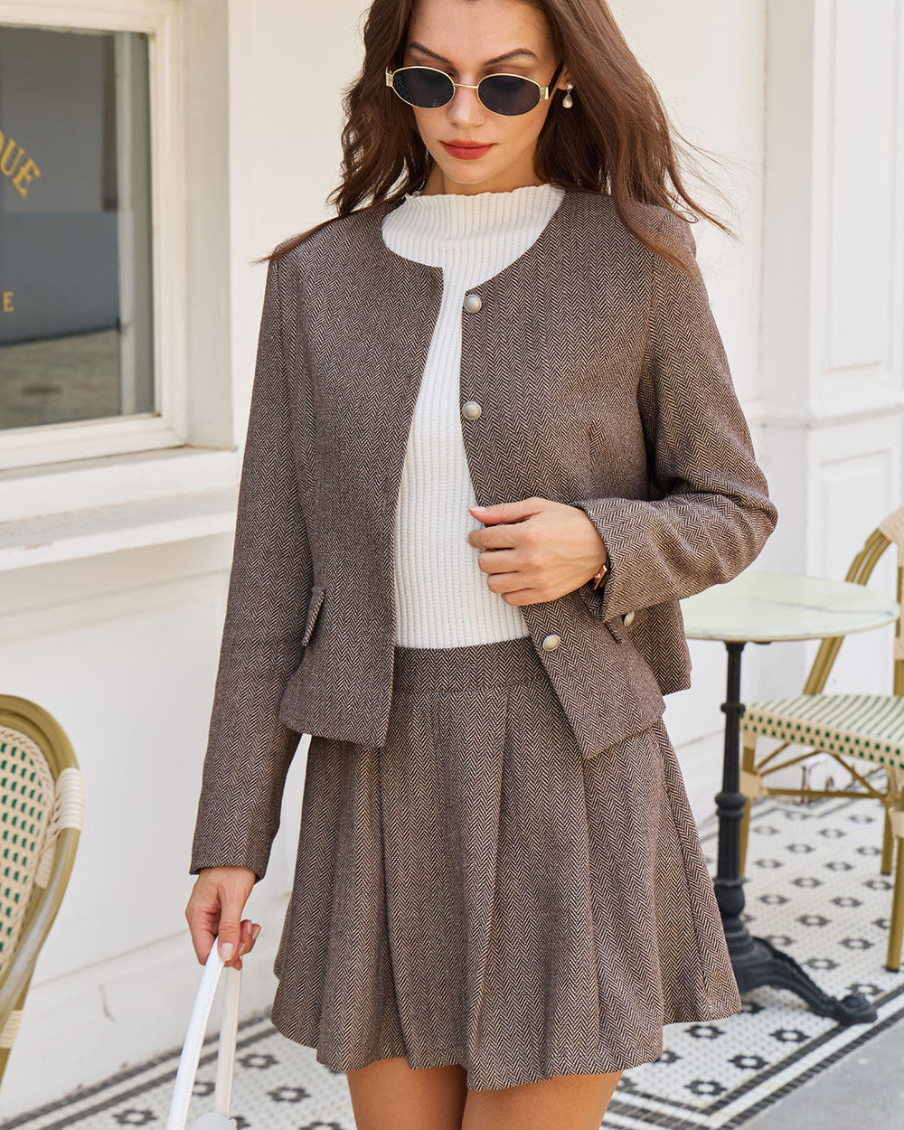 Brown Button Pockets Jacket | Rihoas
