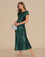 Green Tie Satin Maxi Dress | Rihoas