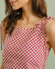 Red Boat Neck Plaid Tank Top | Rihoas