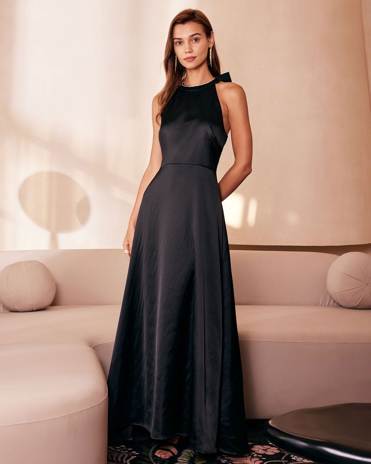 The Black Halter Bowknot Cutout Maxi Dress | Rihoas