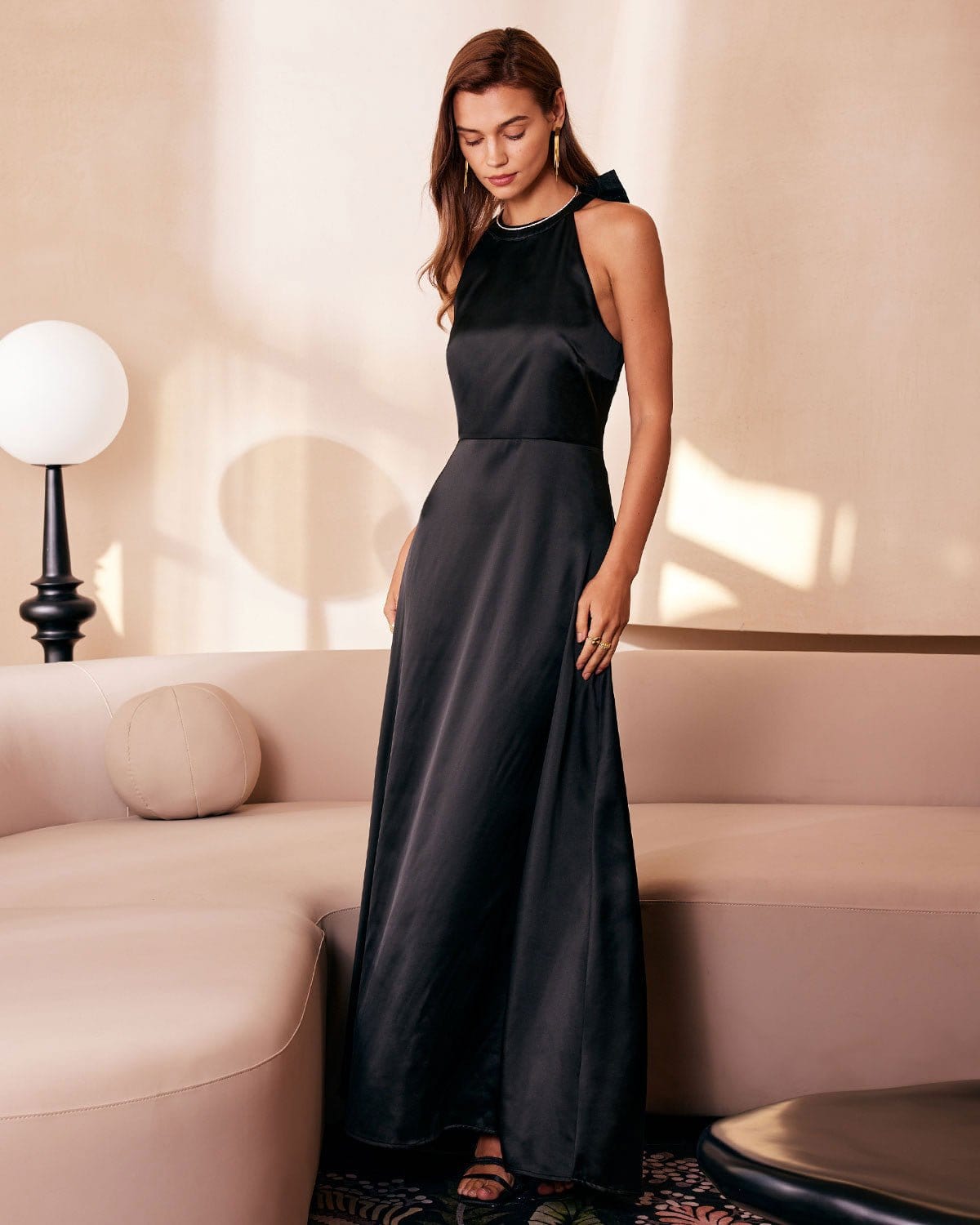 The Black Halter Bowknot Cutout Maxi Dress | Rihoas