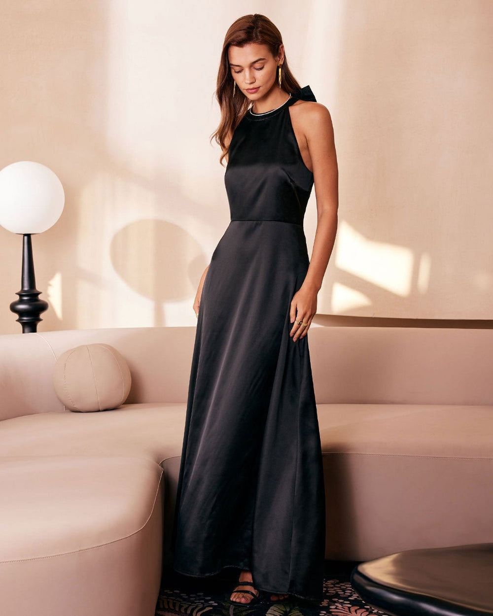 The Black Halter Bowknot Cutout Maxi Dress | Rihoas