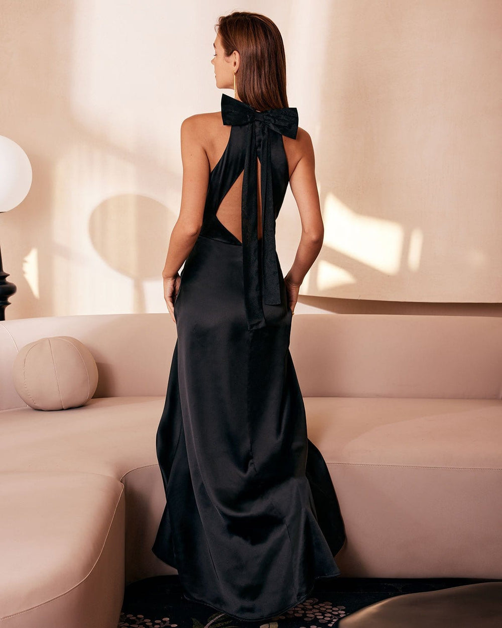 The Black Halter Bowknot Cutout Maxi Dress | Rihoas