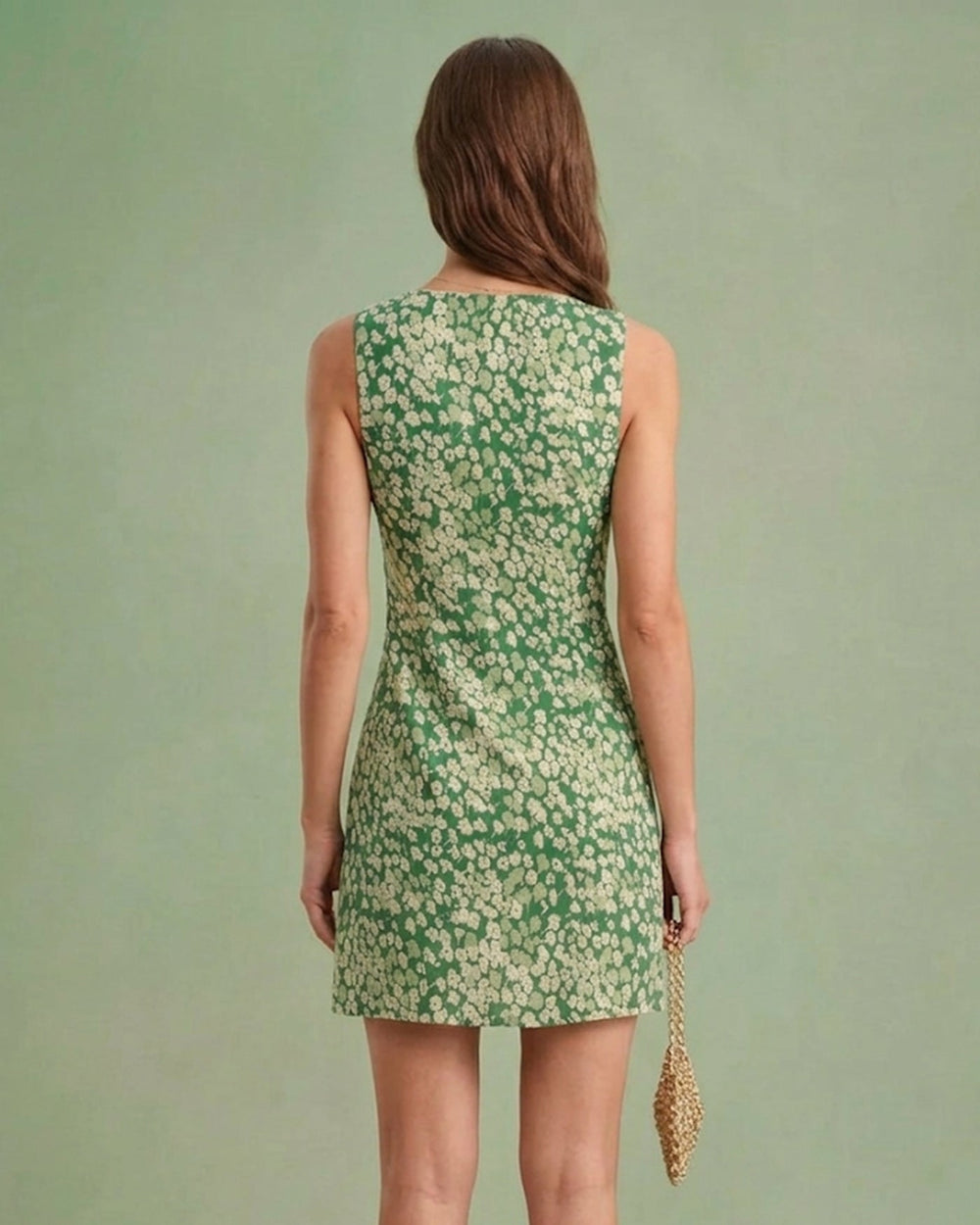 Green Floral Sleeveless Mini Dress | Rihoas