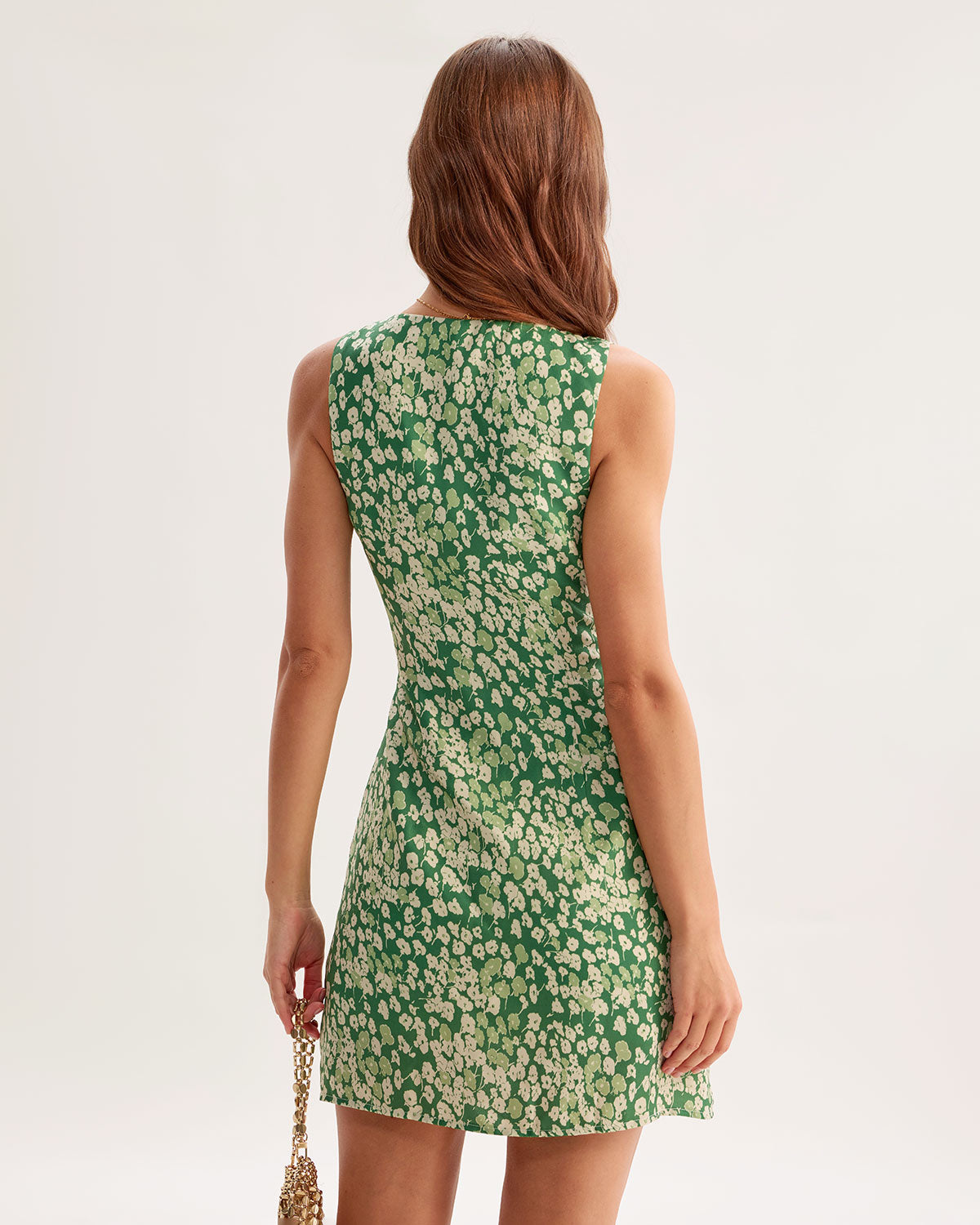 Green Floral Sleeveless Mini Dress | Rihoas