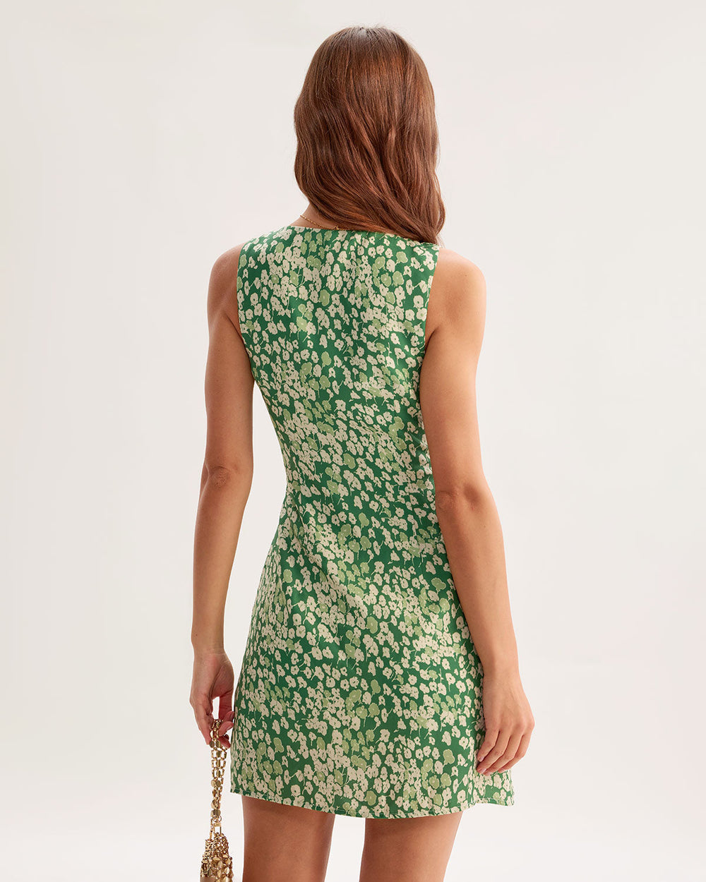 Green Floral Sleeveless Mini Dress | Rihoas