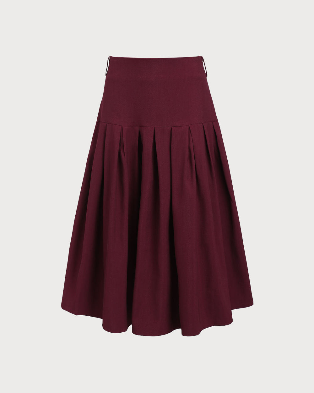Wine Red Natural Waisted Pleated Midi Skirt | Rihoas