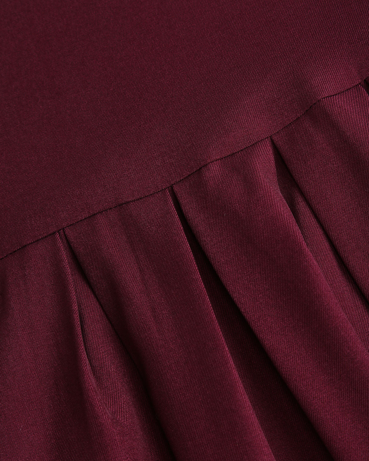 Wine Red Natural Waisted Pleated Midi Skirt | Rihoas
