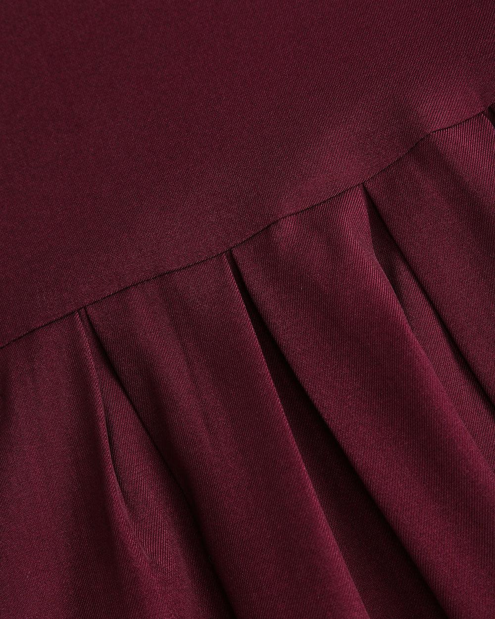 Wine Red Natural Waisted Pleated Midi Skirt | Rihoas