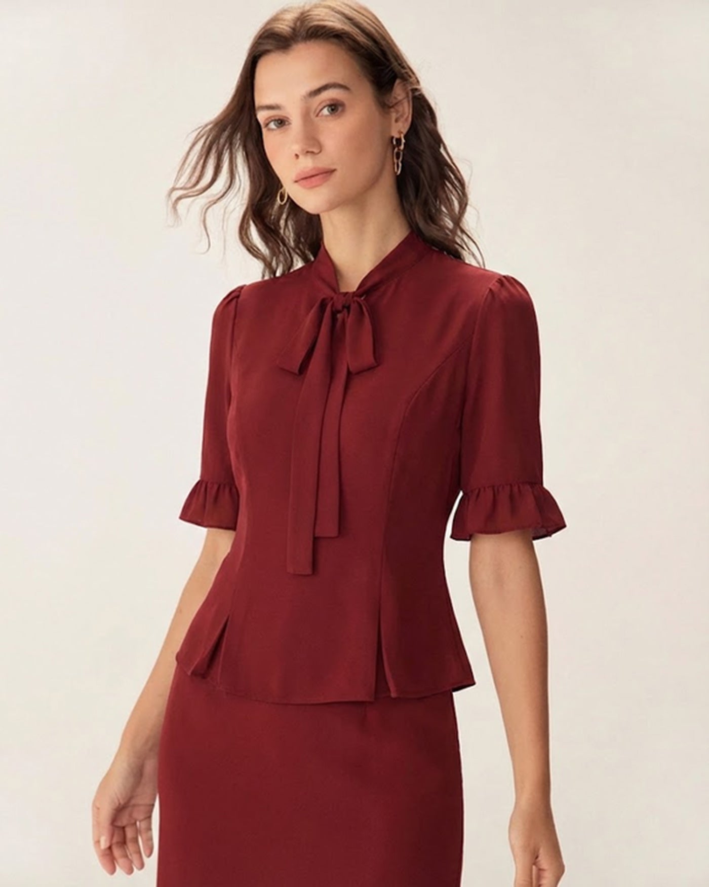 Red Puffed Sleeve Blouse | Rihoas