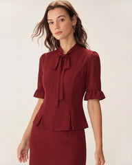 Red Puffed Sleeve Blouse | Rihoas