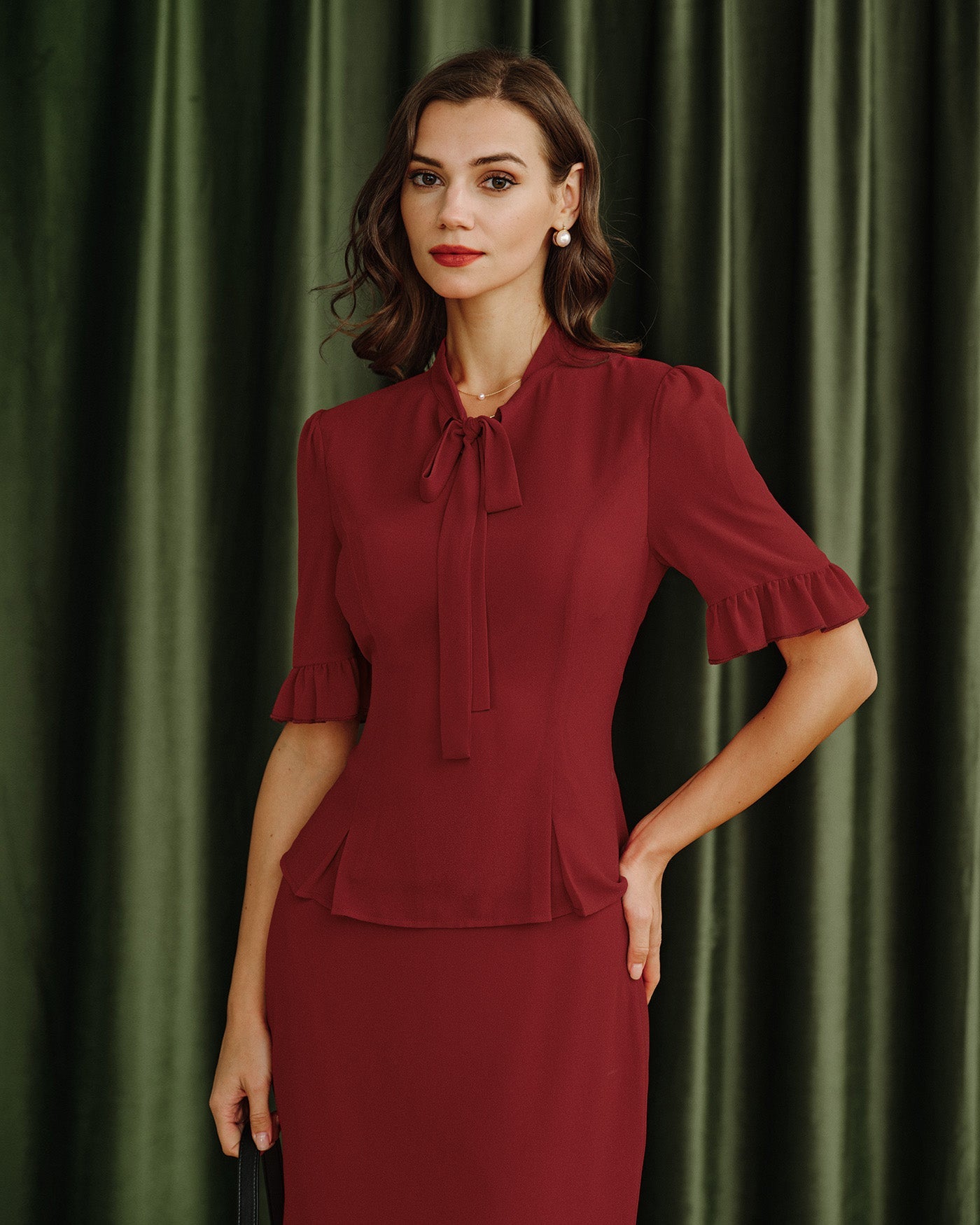 Red Puffed Sleeve Blouse | Rihoas