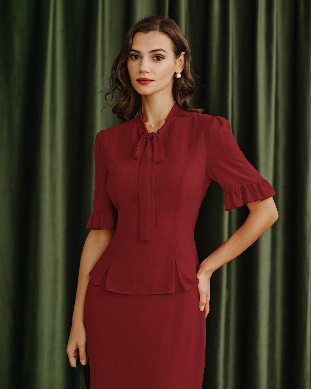 Red Puffed Sleeve Blouse | Rihoas