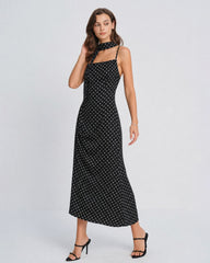 Black Polka Dot Cowl Neck Slip Maxi Dress | Rihoas
