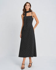 Black Polka Dot Cowl Neck Slip Maxi Dress | Rihoas