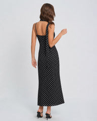 Black Polka Dot Cowl Neck Slip Maxi Dress | Rihoas