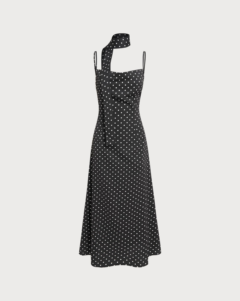 Black Polka Dot Cowl Neck Slip Maxi Dress | Rihoas