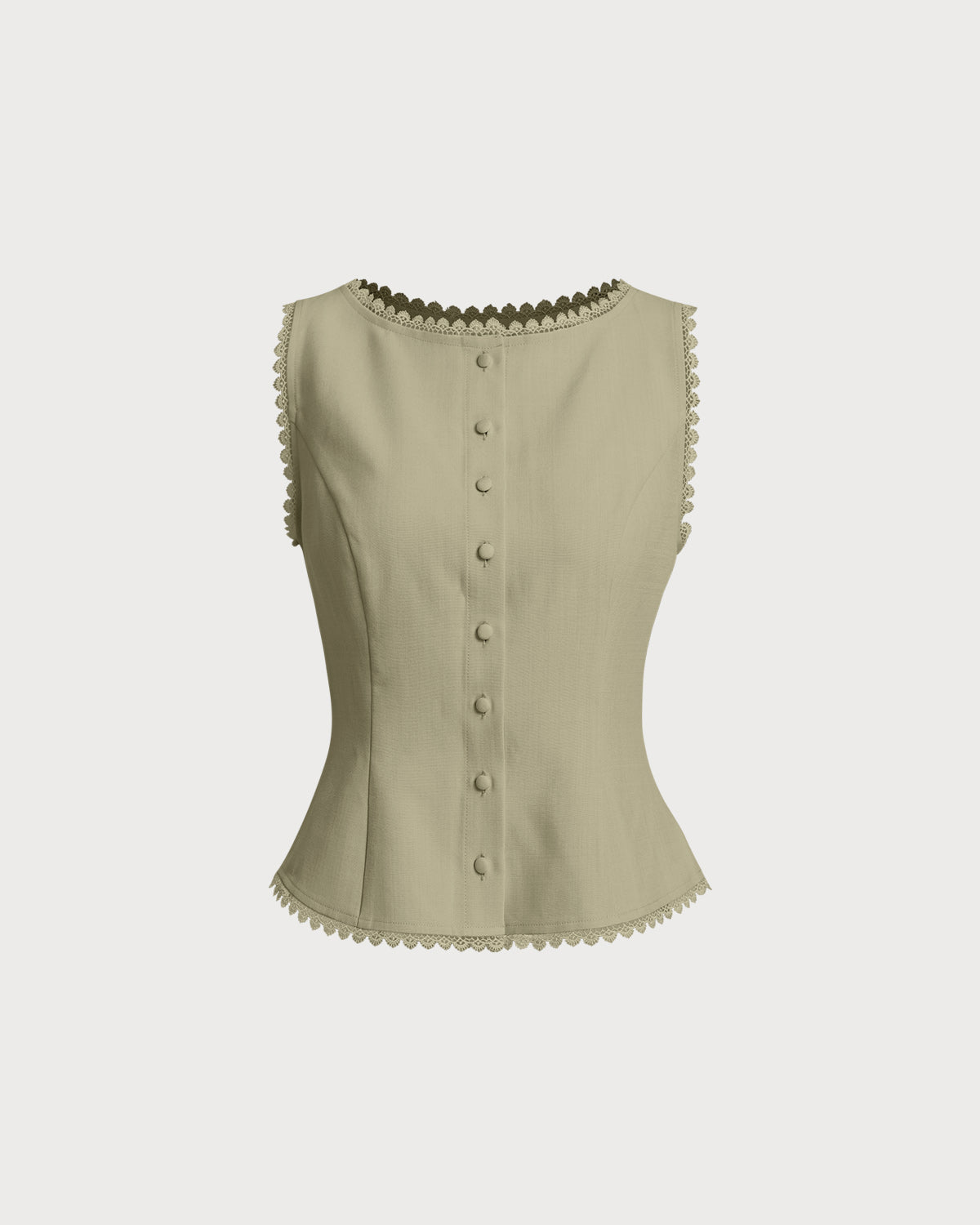 Green Boat Neck Single Breasted Vest | Rihoas
