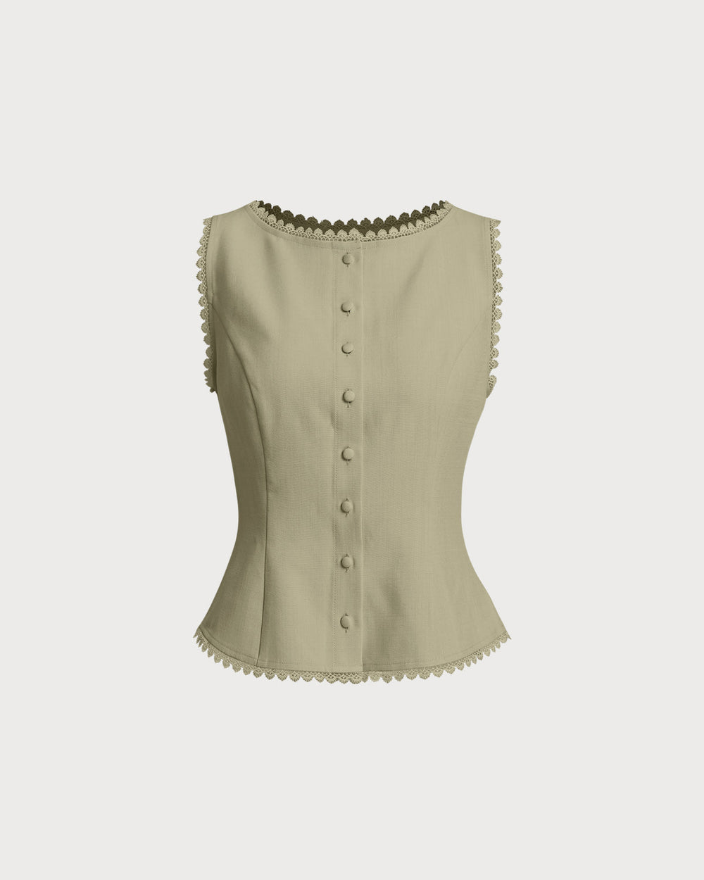 Green Boat Neck Single Breasted Vest | Rihoas