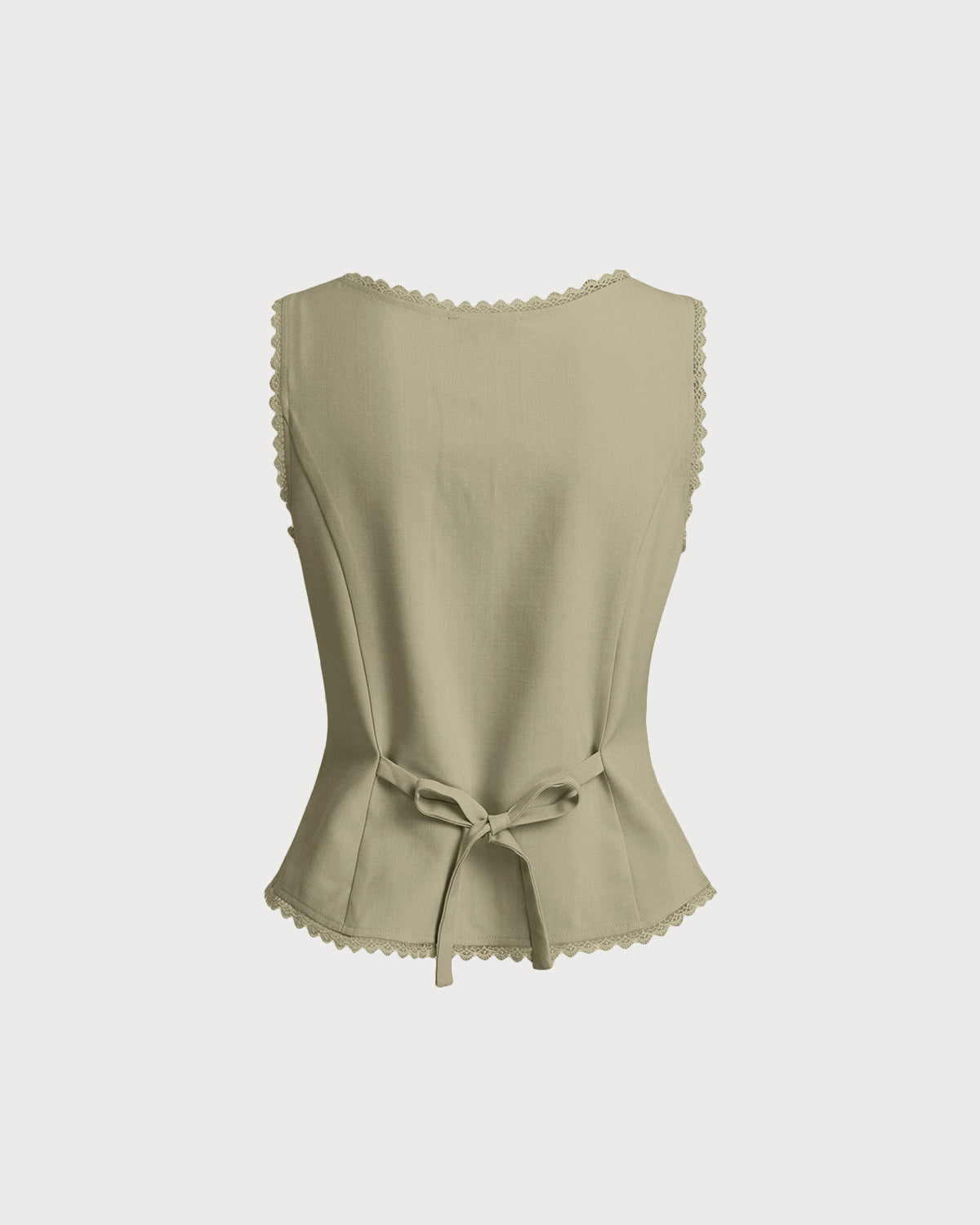 Green Boat Neck Single Breasted Vest | Rihoas