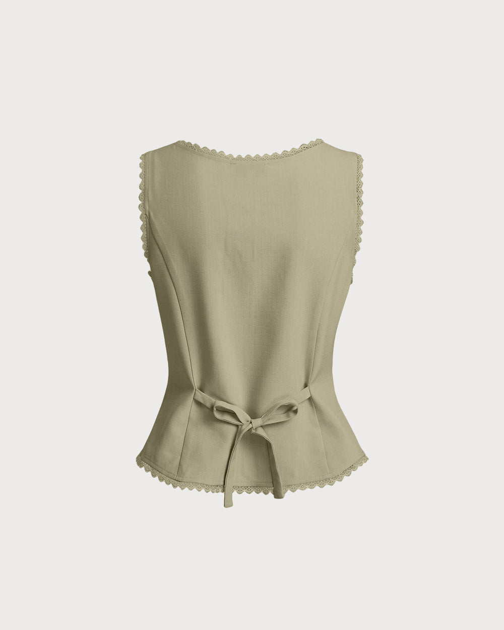 Green Boat Neck Single Breasted Vest | Rihoas
