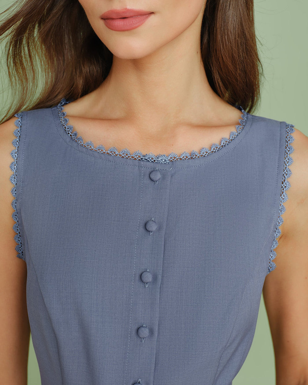 Blue Boat Neck Single Breasted Vest | Rihoas