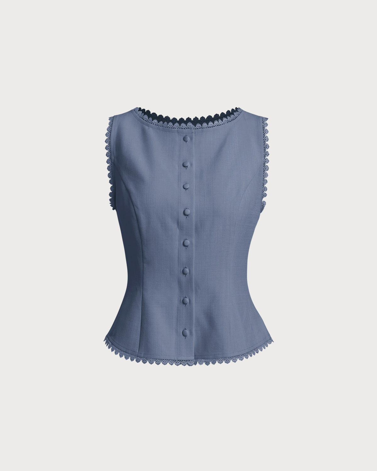 Blue Boat Neck Single Breasted Vest | Rihoas