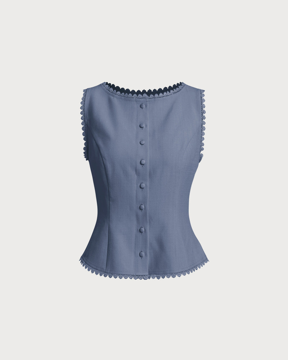 Blue Boat Neck Single Breasted Vest | Rihoas