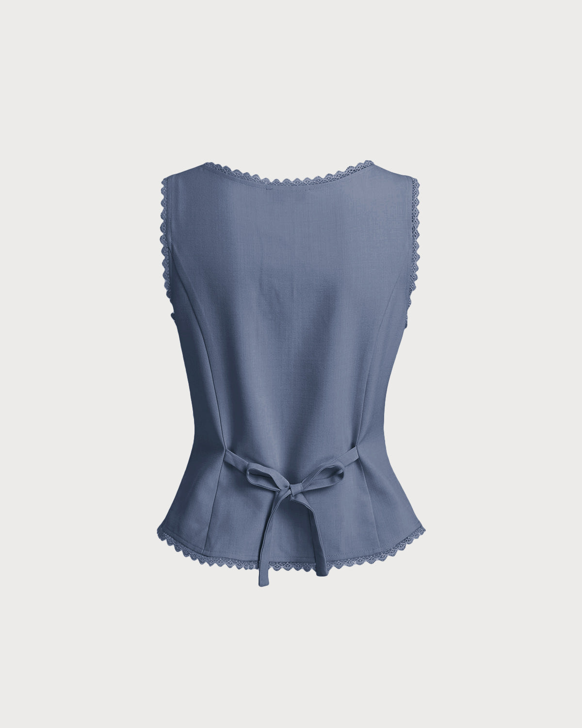 Blue Boat Neck Single Breasted Vest | Rihoas